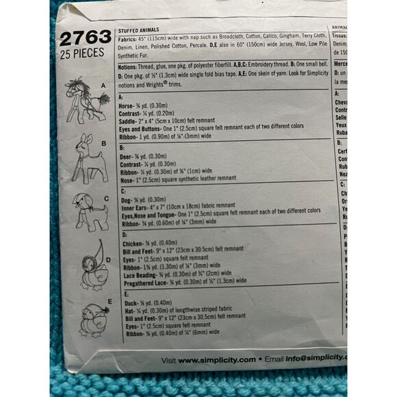 Simplicity Sewing pattern 2763 Plush toy horse duck deer dog chicken 1950s - Picture 4 of 5